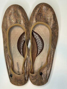 Hush Puppies Bronze Snakeskin Print Flats - 8